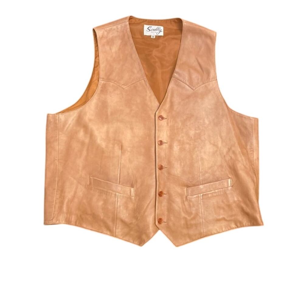 SCULLY-VTG. Ranch Genuine Tan Leather Button Front Western Vest
